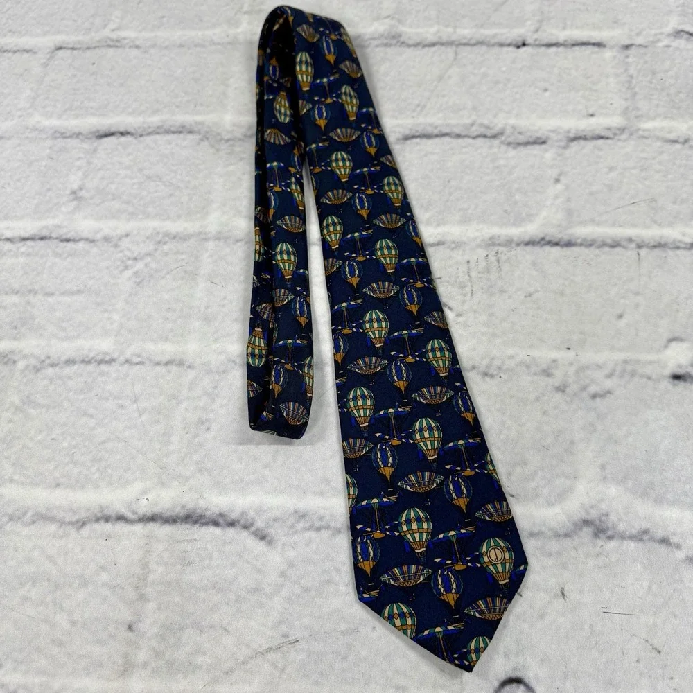 Dunhill Men's Silk Tie Hot Air Balloons‎ Navy Made in Italy 58